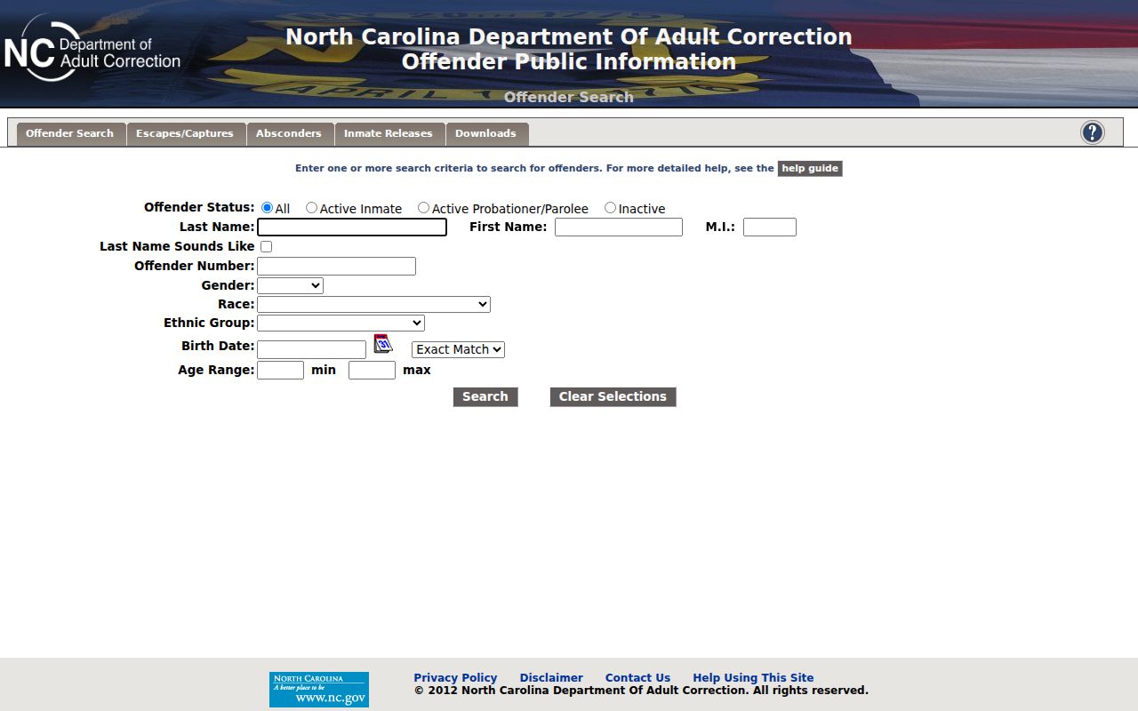 Onslow County public records search through the state corrections database